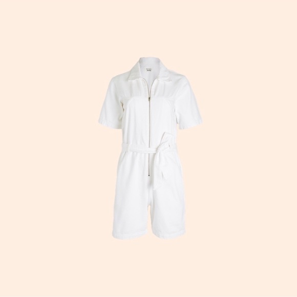 Reformation Vintage White Sadie Short Sleeve Zip Front Belted Denim Romper 8 - Picture 6 of 7